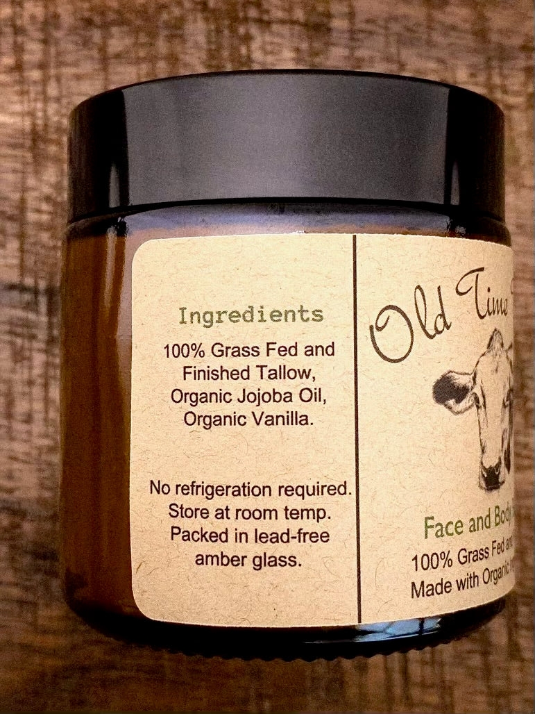 Organic, Grass fed Tallow Balm - Face and Body Butter / Moisturizer 4oz