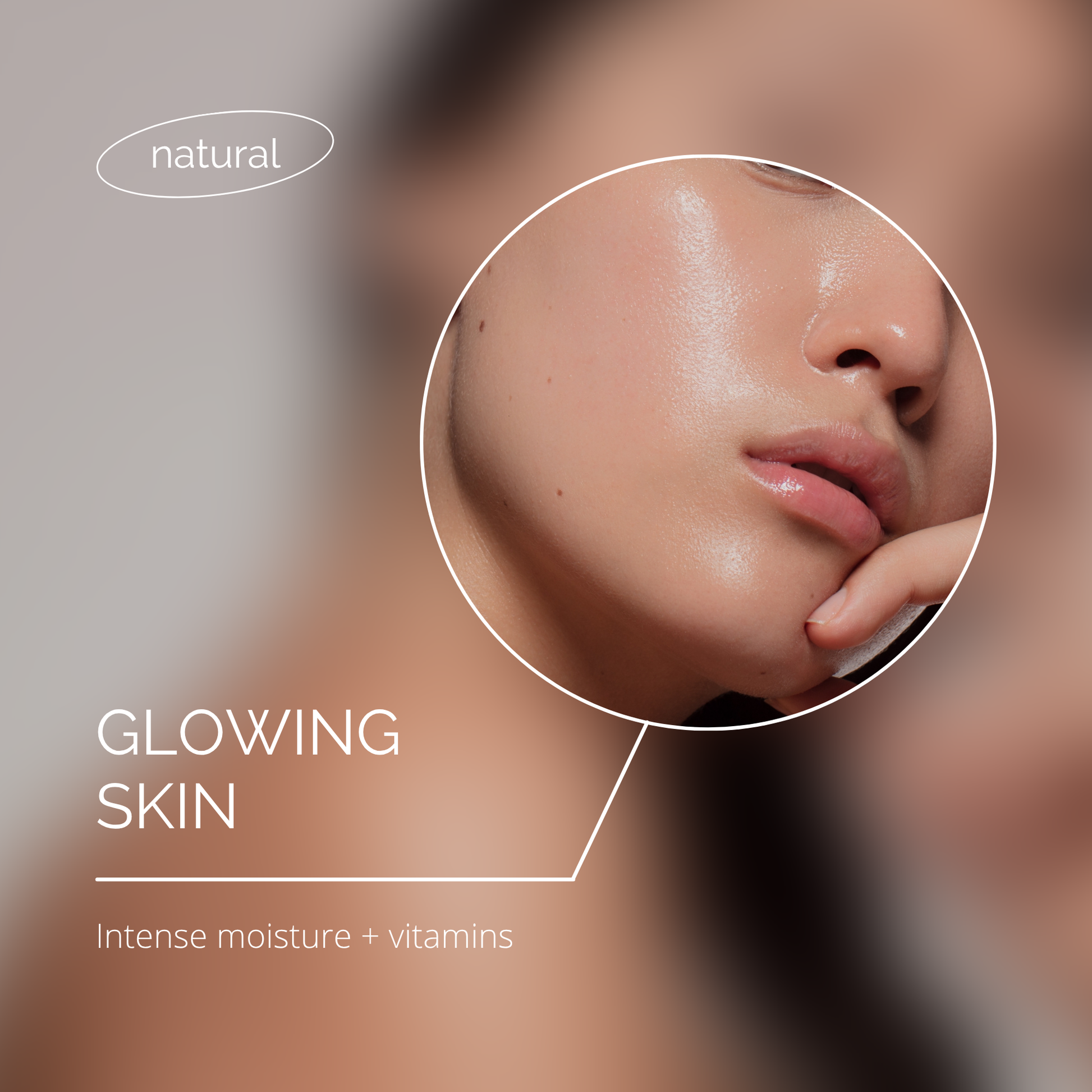 Close-up of glowing skin with natural shine, highlighting deep hydration, retinol, and vitamins from tallow face moisturizer