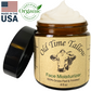 4oz amber glass jar of organic tallow face moisturizer with whipped texture, made from grass-fed beef tallow, jojoba oil, and vanilla